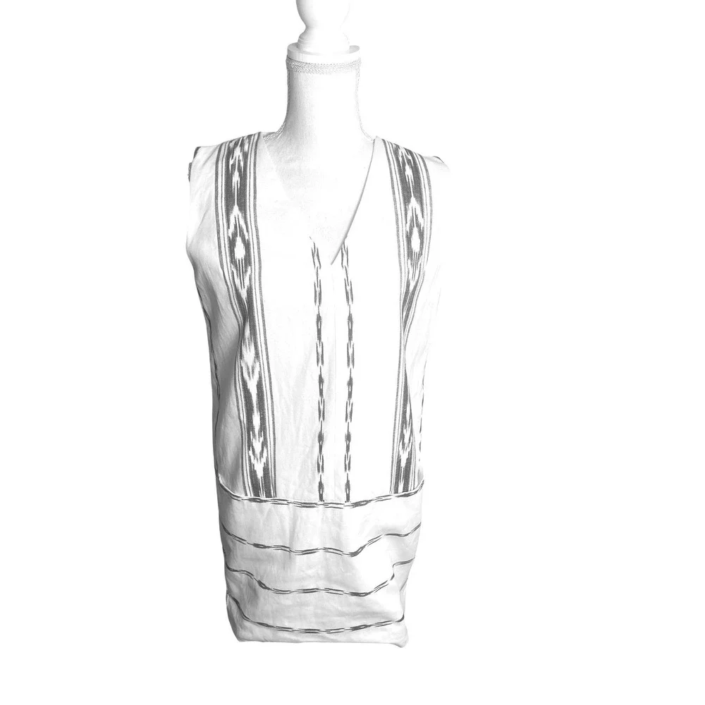 Ralph Lauren White Blue Ikat Stripe Sleeveless V Neck Shift Dress‎ Size 10